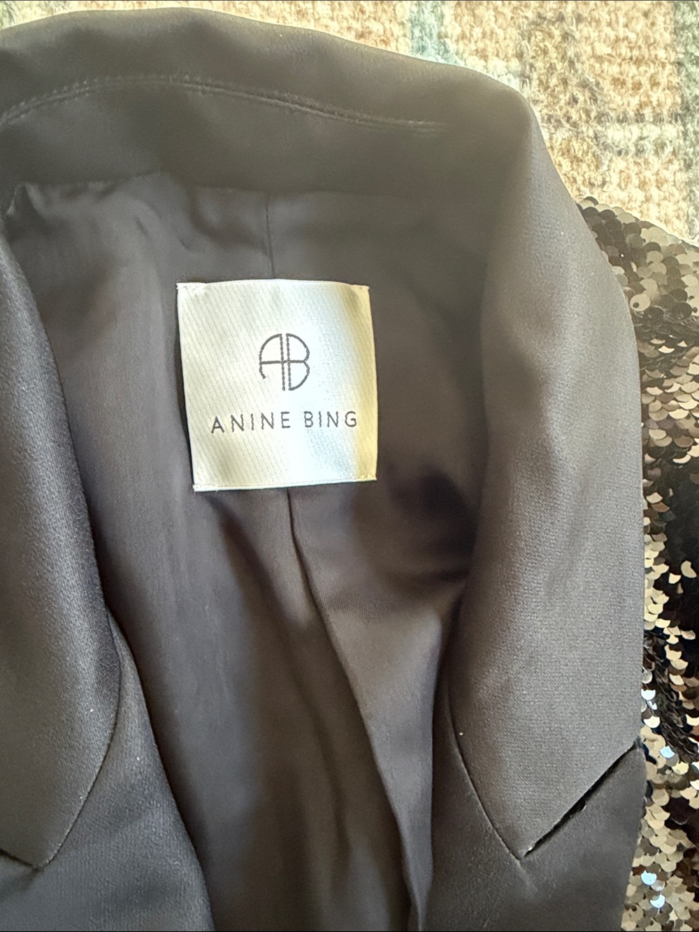 Anine Bing Ace Black Sequin Blazer with Satin Lapel | Size Small - Picture 5 of 8